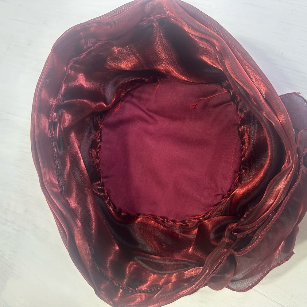 Vintage Burgundy Satin Turban Hat Rose Detail Statement Church Derby - Picture 4 of 13